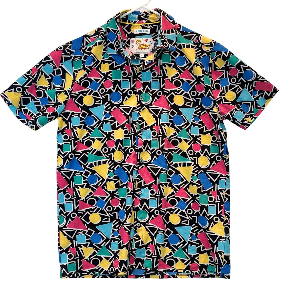 Oh Snap Drill Clothing Shirt Men Small Multicolor Geometric Button Up Stretch